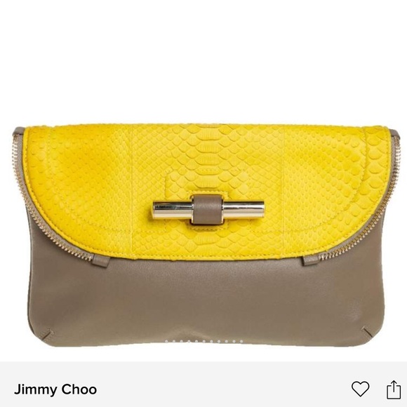 Jimmy Choo Vibrant Yellow and Elegant Tan Clutch